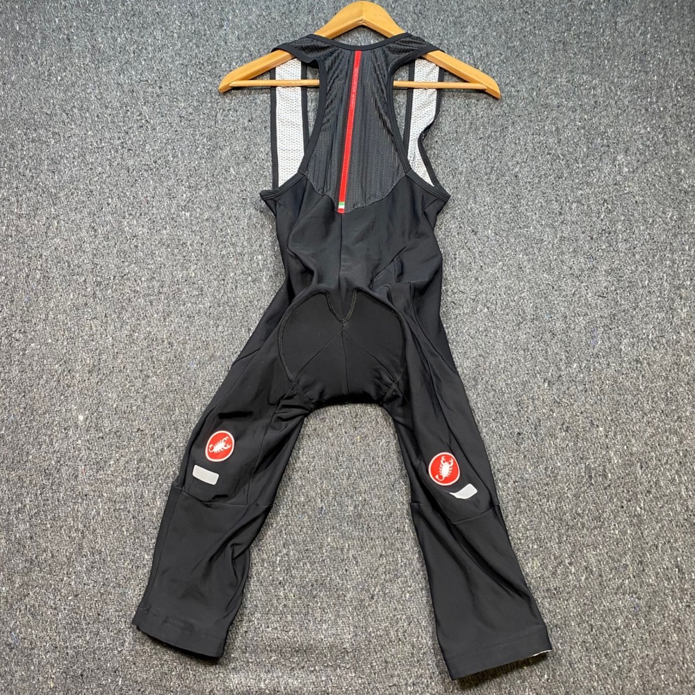 Castrelli Cycling Bib Shorts Sz L Mens Black Sporty Padded Mesh Racing Stripe